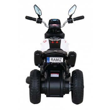 Motorek Fast Tourist na akumulator dla dzieci Biały + Audio + Światła + Ekoskóra